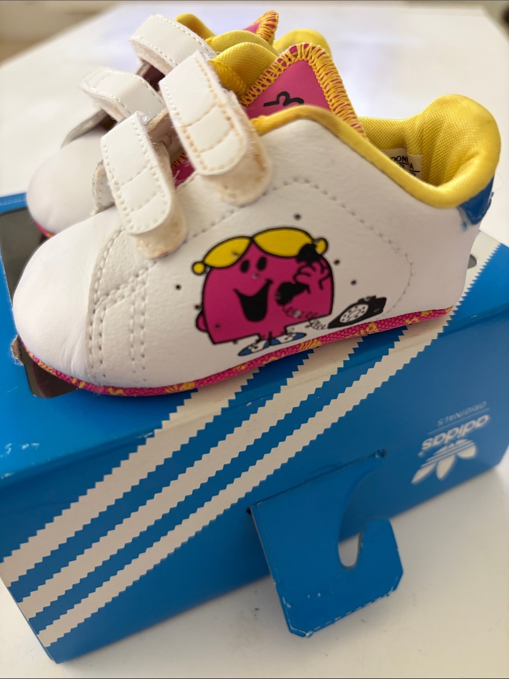 adidas White Pink Yellow Character Velcro Baby Sneakers